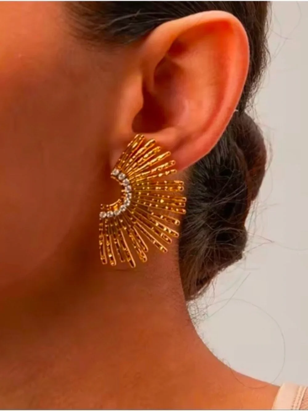 Radiant Gold Sunburst Earrings with Crystal Accents